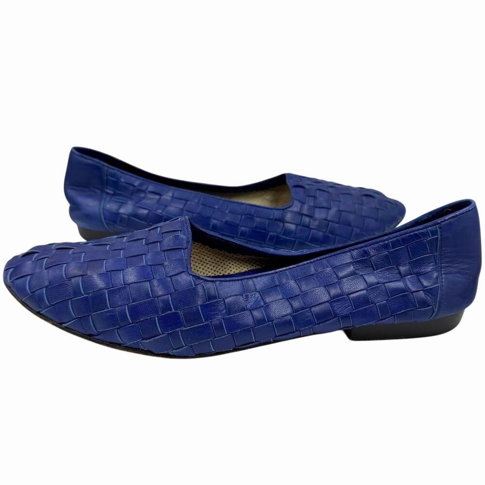 VINTAGE CLASSIQUES SPORT ITALY BLUE WOVEN LEATHER LOAFERS FLATS WOMENS SIZE 9.5